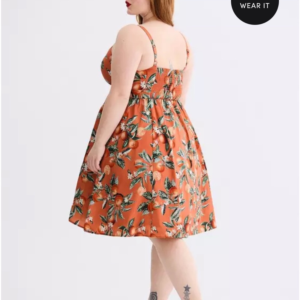 NWT TORRID Retro Chic Tie-Front Skater Dress - Orange Groves Apricot Orange - Picture 3 of 9
